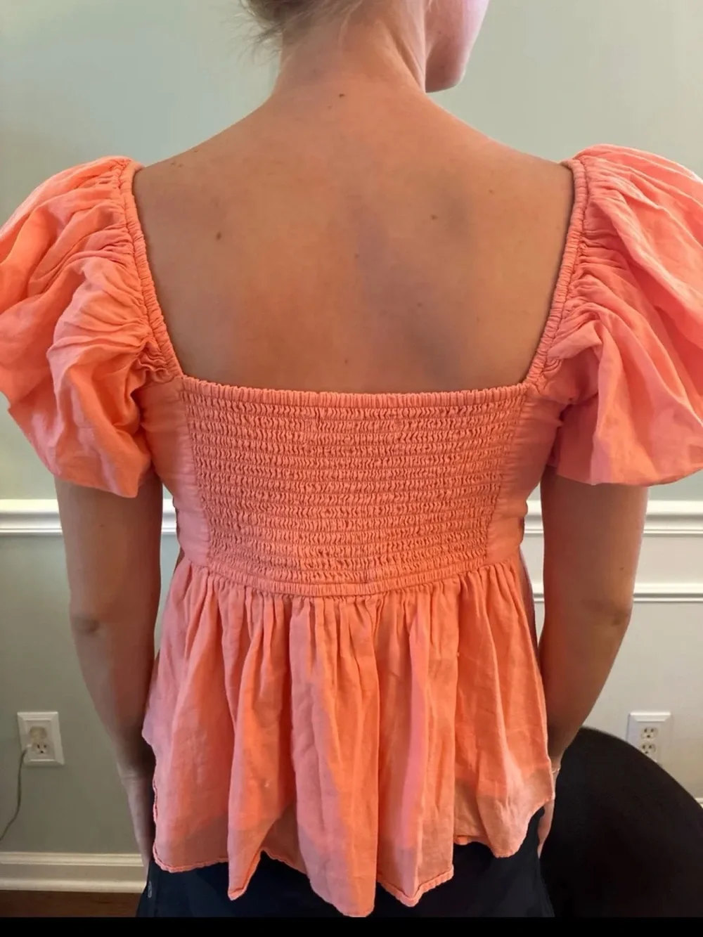 Abercrombie & Fitch Peach Puff-Sleeve Square Neck Blouse